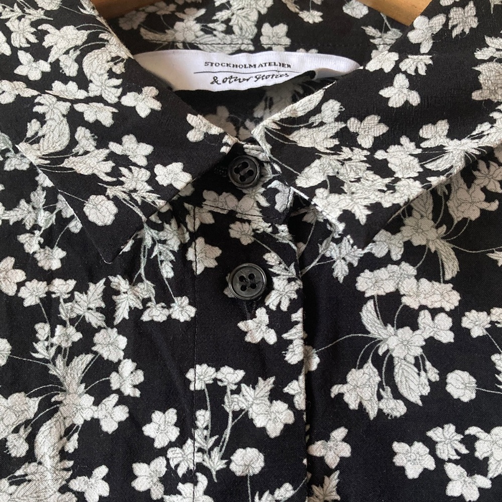 & Other Stories Black and White Floral Shirt Dress Size 10 - Picture 7 of 16